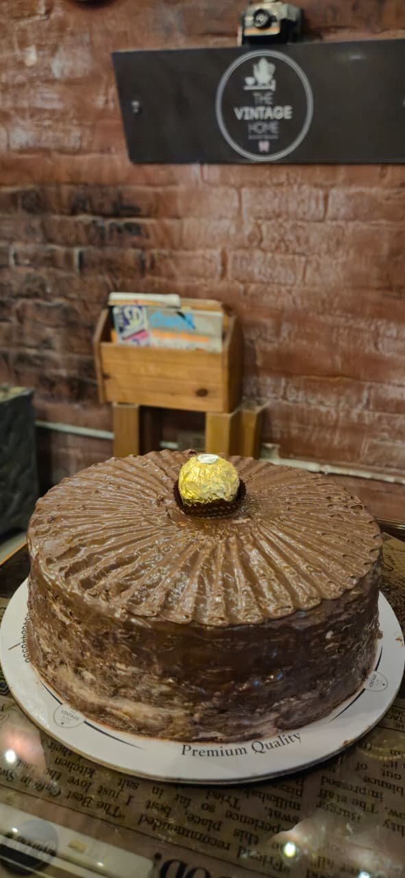 A hazelnut chocolate cake on the counter
