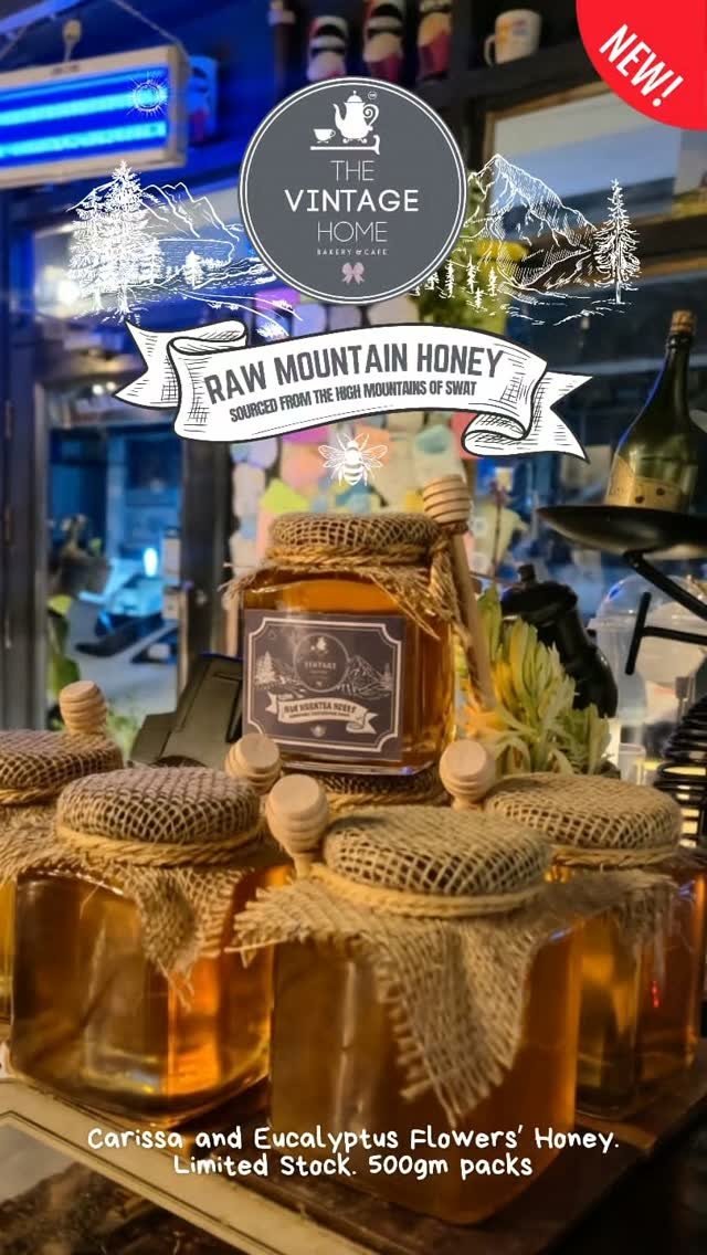 Jars of raw mountain honey on the shelf