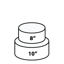 A two-tier round cake, 8 and 10 inches