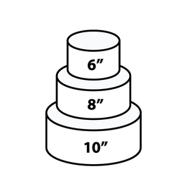 A three-tier round cake, 6, 8 and 10 inches