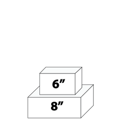 A two-tier square cake, 6 and 8 inches