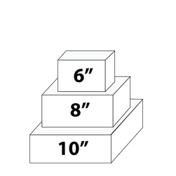 A three-tier square cake, 6, 8 and 10 inches