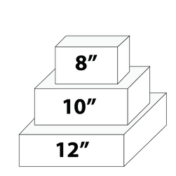 A three-tier square cake, 8, 10 and 12 inches